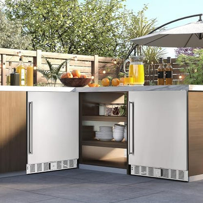 Albott 24 Inch Outdoor Beverage Fridge, 5.0 Cu.Ft Beverage Refrigerator Holds 166 Cans, 32-50°F Drink Cooler with IPX4 Waterproof Design, Auto-Defrost, Build-In or Freestanding for Patio & Backyard