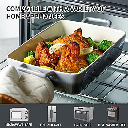 KOOV Bakeware Set, Ceramic Baking Dish, Rectangular Baking Pans for Cooking, Cake Dinner, Kitchen, Banquet and Daily Use, 12 x 8.5 Inches, 3-Piece (Gradient Gray)