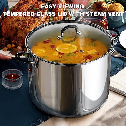 Cook N Home Professional Stainless Steel Stock Pot with Lid, Large Pot with Stay-Cool Handles, Cooking Pot for Pasta, Spaghetti, Compatible with Most Stovetops, Dishwasher Safe, 12-Quart