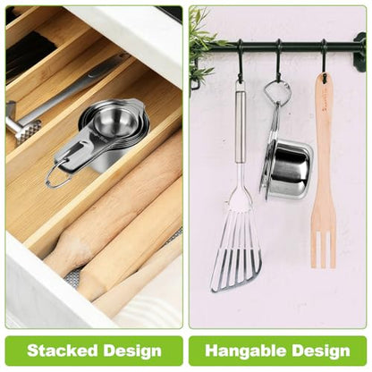Stainless Steel Measuring Cups Set of 7, Stackable Measure Cups Kitchen Gadgets for Cooking Baking Supplies Tools, Nesting Metal Cup Spoons Easy to Read Markings for Dry & Liquid Measurements Baker