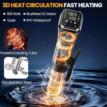 KingSom WIFI Sous Vide Cooker,1100W Sous Vide Machine Immersion Circulator Preset Recipes on APP & Touch Control,Large LCD Screen Sous Vide,3D Water Fast-Heating Ultra-Quiet,Sous Vide Kit with Timer