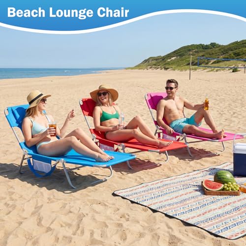 DUMOS Lounge Chair Outdoor, Beach Tanning Chair with Face Hole, Blue