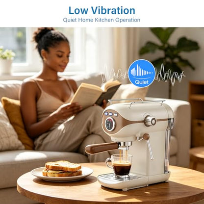 XIXUBX Espresso Machine, 20Bar Compact Espresso Maker with Milk Frother, PID Temperature Control, Low Vibration Coffee Maker for Small Kitchen, Home, Brews Latte, Cappuccino