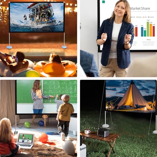 Portable Projector Screen Stand Outdoor: Movie Projection Screen 80 inch 4K HD16:9 Outside Screen with Carry Bag for Home Theater Backyard Cinema Travel Foldable Anti Crease