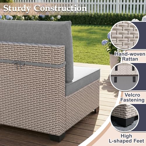 SnugVista Patio Furniture Set, 12-Piece Outdoor Sectional Sofa with Swivel Rocker Chairs & Ottomans, Wicker Patio Conversation Set with Coffee Table, Gray Cushions