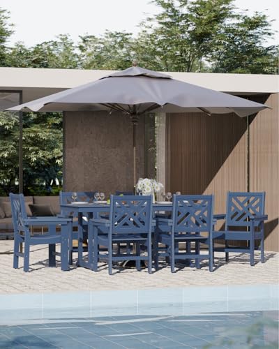 BIVODA 7-Piece Outdoor Dining Set, HDPE All-Weather Patio Table and Chairs Set for 6, Outdoor Patio Furniture Sets with Umbrella Hole for Outside, Deck, Backyard, Garden (Navy Blue)