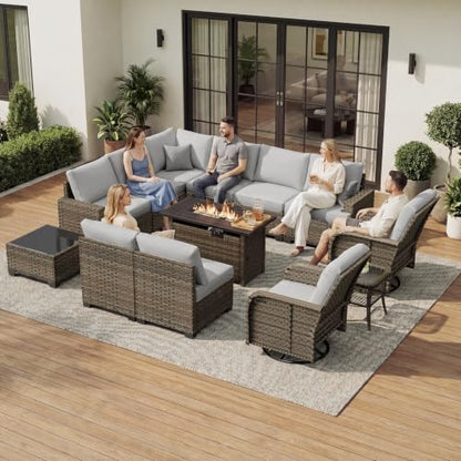 Aoxun Luxury 13 Piece Patio Furniture Set with Fire Pit Table, Gray