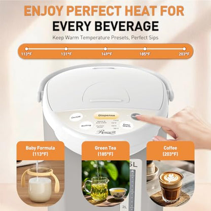 Rosewill Electric Water Boiler and Warmer - 5L/5.3 Qt Stainless Steel Hot Water Dispenser with Rotating Base, Keep Warm Temperature Set, Auto Shut Off, Safety Lock, Instant Heating for Coffee & Tea
