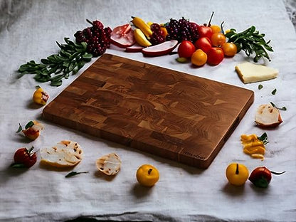 Vesta Homes Large Wooden End Grain Cutting Board | 18 * 12 Inches | Chopping, Serving Board/Block for Kitchen Vegetables, Fruits, Cheese and Charcuterie | Natural Acacia Wood | Handcrafted