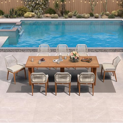 PURPLE LEAF 9 Pieces Dining Set Patio Metal Rectangular Table and Wicker Rattan Chairs for Outside Porch Garden Kitchen Modern Outdoor Furniture Sets