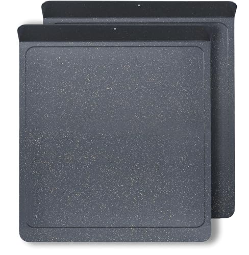 casaWare 2pc Large Flat Baking Cookie Sheet, 12.5 x 14-inch with a 1.5-inch Handle, Ceramic Non-Stick Coating (Silver Granite)