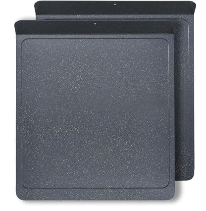 casaWare 2pc Large Flat Baking Cookie Sheet, 12.5 x 14-inch with a 1.5-inch Handle, Ceramic Non-Stick Coating (Silver Granite)