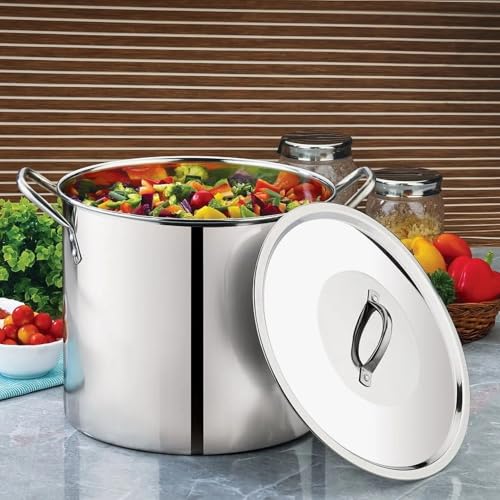 12-Quart Stainless Steel Stock Pot with Metal Lid, Riveted Stay-Cool Handles, Large Heavy-Duty Cooking Pot for Soup Pasta Stew Stock, 2026 Kitchen Essential