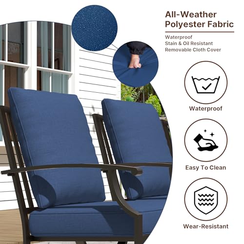 Gotland 9 Piece Outdoor Dining Set, Metal Outdoor Table and Swivel Chairs with X-Shaped Legs 1.5" Umbrella Hole, Patio Furniture Set with Waterproof Cushions, Patio Dining Sets for Backyard Deck Navy