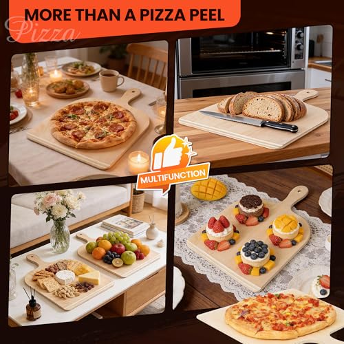 Gicyiit Pizza Peel, Premium 11-inch Wooden Nonstick Pizza Spatula Paddle with Easy-Glide Beveled Edge for Transferring, Serving, Versatile Pizza Board with Easy-To-Grip Handle for Oven, Stone, Grill