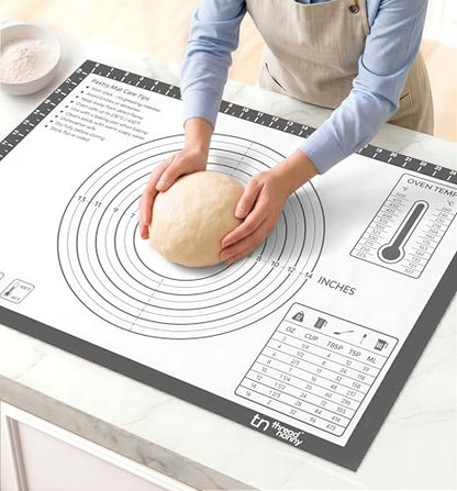 XL Silicone Pastry Mat for Baking Extra Large 28x20 - Non-Stick Non-Slip Rolling Mat for Dough with Measurements - Bread, Pizza, Pie Crust, Cookies, Fondant - Oven Safe, Dishwasher Safe (Grey)