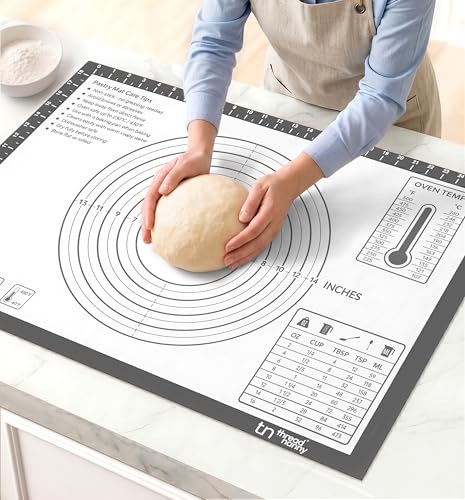 XL Silicone Pastry Mat for Baking Extra Large 28x20 - Non-Stick Non-Slip Rolling Mat for Dough with Measurements - Bread, Pizza, Pie Crust, Cookies, Fondant - Oven Safe, Dishwasher Safe (Grey)