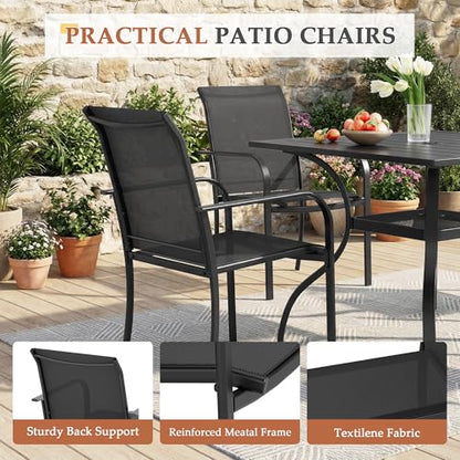 Incbruce 5 Pieces Patio Dining Set, Outdoor Dining Set of 4 Textilene Chairs and Square Table with Umbrella Hole for Backyard, Garden, and Poolside (Black)