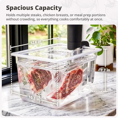 Greater Goods Sous Vide Container 12 Qt with Stainless Steel Rack, Insulation Sleeve, and Lid, (Onyx Black)
