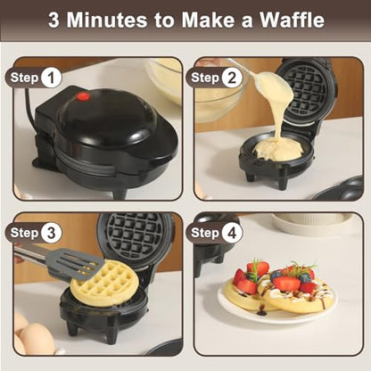 UVFAST Mini Waffles Maker with 8 Removable Plates, 4 in 1 Small Waffle Maker Mini- Waffle, Heart Waffle, Pancake, Donut, 4.5" Non Stick Waffle Iron for Families, Black