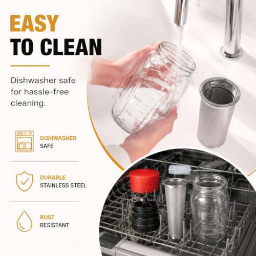 Palksky Cold Brew Coffee Maker, 64 Oz Mason Jar Glass Pitcher with Coffee Grinder Lids, Stainless Steel Filter, Pour Spout Handle, Homemade Iced Coffee Sun Tea Making Set for Home Daily Use