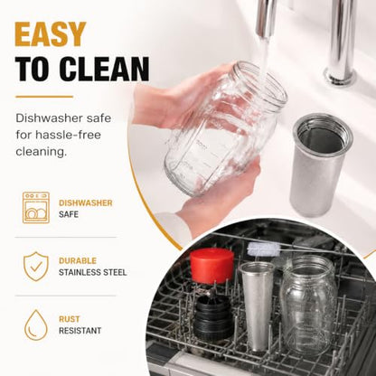 Palksky Cold Brew Coffee Maker, 64 Oz Mason Jar Glass Pitcher with Coffee Grinder Lids, Stainless Steel Filter, Pour Spout Handle, Homemade Iced Coffee Sun Tea Making Set for Home Daily Use