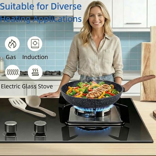Simple Deluxe 25Pcs Ceramic Cookware Set, Nonstick & Non-Toxic Healthy Pots and Pans, Heat-Resistant Handles, Induction Cookware Sets with Frying Pans, Black