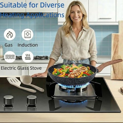 Simple Deluxe 25Pcs Ceramic Cookware Set, Nonstick & Non-Toxic Healthy Pots and Pans, Heat-Resistant Handles, Induction Cookware Sets with Frying Pans, Black