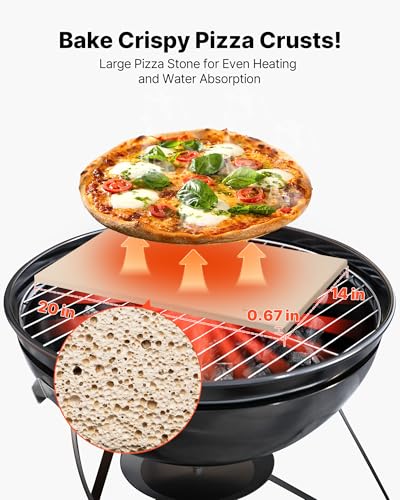 VEVOR Pizza Stone, 20 x 14 x 0.67 in Rectangular Pizza Stone, Extra Large Baking-Stone with Scraper, 1450℉ Heat-Resistant Cordierite, for Oven, BBQ Griller, Baking Bread & Pizza