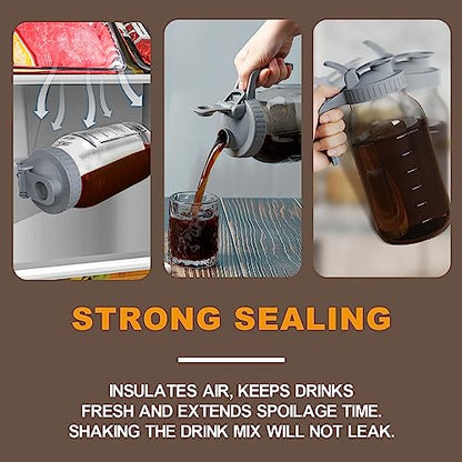JunVpic Cold Brew Coffee Maker Jar - 64oz Wide Mouth,LeakProof,Heavy Duty Glass Mason Pitcher with Spout Lid,Handle & Stainless Steel Filter for Iced Coffee,Lemonade,Ice Tea & Fruit Drinks