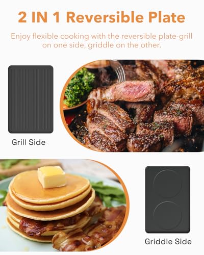 HBN Electric Raclette Table Grill with 8 Warming Trays, 2-in-1 Korean BBQ Grill & Electric Griddle Nonstick, Adjustable Temperature Control,1300W, Great for Indoor Family Gatherings, Parties & Dining