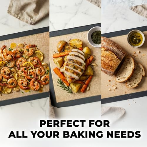 Zulay Kitchen Silicone Baking Mat Set – 2-Pack 16.5″ × 11.6″ Reusable Non-Stick Silicone Baking Sheets, Food-Safe, Heat-Resistant up to 250°F – Perfect for Cookies, Pastries & Oven Use (Dark Gray)