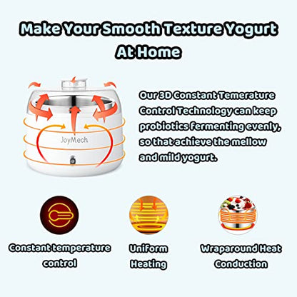 JoyMech Yogurt Maker, Compact Greek Yogurt Maker Machine with Constant Temperature Control, Stainless Steel Container, 1 Quart for Home Organic Yogurt