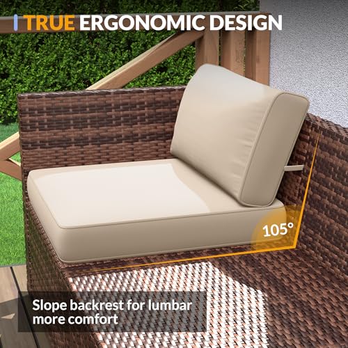 Poteban Patio Furniture Set, 7 Pieces Outdoor Modular Conversation Set Wicker Sectional Sofa for All Weather Rattan Patio Couch for Porch Garden Backyard Balcony Poolside (Khaki)