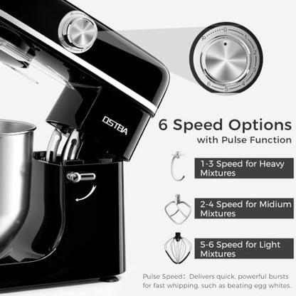 OSTBA Stand Mixer, 6 Speed Tilt-Head Electric Kitchen Mixer with 6.3QT Bowl