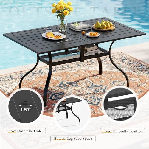 Crownland 7 Piece Patio Dining Set, Textilene Dining Sets, 6 Textilene Metal Chairs and Rectangular Outdoor Dining Table with Khaki 9FT Round Outdoor Umbrella (Brown)