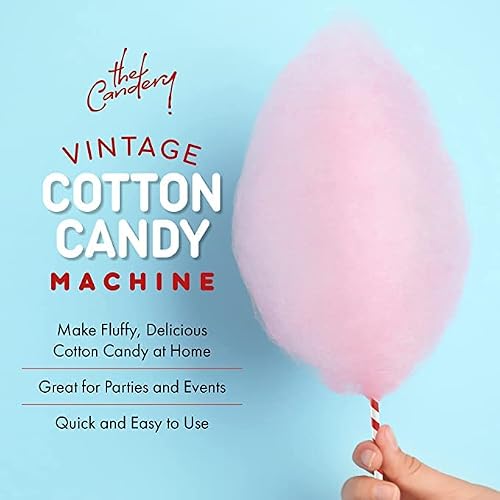 The Candery Cotton Candy Machine - Bright, Colorful Style- Makes Hard and Sugar Free Candy, Sugar Floss, Homemade Sweets for Birthday Parties - Includes 10 Cones & Scooper