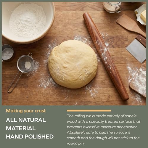Muso Wood Sapele Wooden French Rolling Pin for Baking, Tapered Roller for Fondant, Pie Crust, Cookie, Pastry (French 17.5inch)