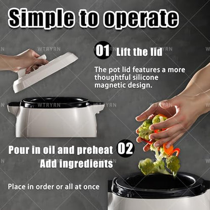 WTRYRN Automatic Cooking Machine Auto Stir Fry Wok, 2000W 6L Large Capacity, 360° Rotation 3 Speed Adjustable, Multifunctional for Home Kitchen Restaurant Cooking
