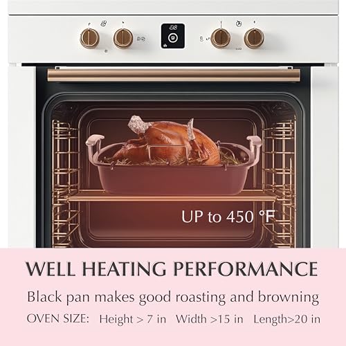 Uukrave Turkey Roasting Pan with Rack (U-Shaped), Extra Large 18.5 x 14.6 Inch Nonstick Roaster Pan for 25 lb Turkey or Chicken, Deep Oven Tray with Wide Handles, Heavy Duty Steel, Nontoxic