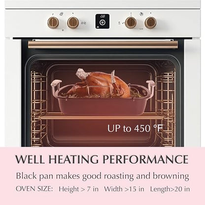 Uukrave Turkey Roasting Pan with Rack (U-Shaped), Extra Large 18.5 x 14.6 Inch Nonstick Roaster Pan for 25 lb Turkey or Chicken, Deep Oven Tray with Wide Handles, Heavy Duty Steel, Nontoxic