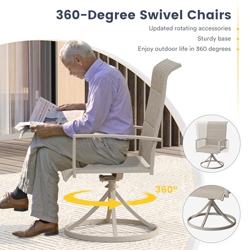 VICLLAX 7 Pieces Patio Dining Set for 6-Outdoor Furniture Includes 53" Round Outdoor Table and Swivel Padded Chairs, Sandshell Color Tabletop and Fabric