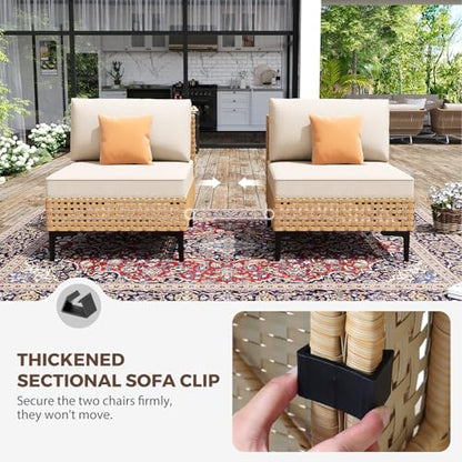WELYAS Outdoor Sectional 5 Piece Modular Patio Furniture Set Free Combination Outdoor Couch with Thick Cushion All Weather Wicker Patio Conversation Sets for Backyard, Deck, Poolside