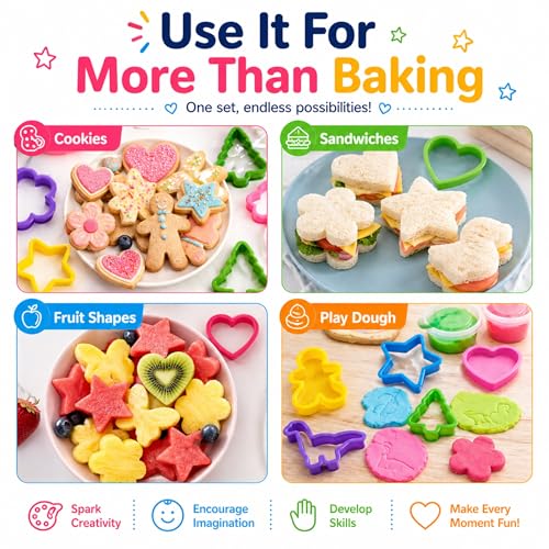 108PCS Shape Cookie Cutters Bulk – Big Plastic Baking Cookie Cutters Variety Pack for All Purpose, Alphabet Numbers Animals Hearts and Other Shapes for Baking Bento Box Bakeware Holiday Birthday Party