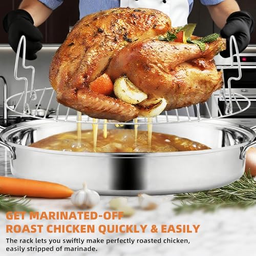RIDGEPOLE 22” Large Roasting Pan with Rack and Lid, Stainless Steel Oval Roaster Pan, Nonstick Roasting Pan for Oven, Multi-Use Cookware for Turkey, Chicken, Gifts for Mom, Wife.(Sliver)