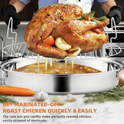 RIDGEPOLE 22” Large Roasting Pan with Rack and Lid, Stainless Steel Oval Roaster Pan, Nonstick Roasting Pan for Oven, Multi-Use Cookware for Turkey, Chicken, Gifts for Mom, Wife.(Sliver)