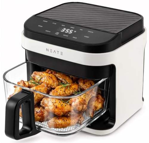 NEATE 5.8QT Air Fryer | 8-in-1 Preset Cook Modes | Cook Steak, Chicken, Fish, Veggies, Fries & More | Temperature & Timer Control | White