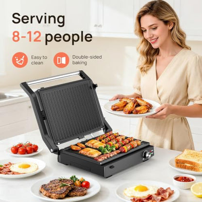 Svuineek Electric Indoor Grill, 14'', Panini Press and Grill, 1600W