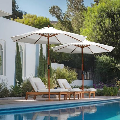 Yescom 9FT Wooden Patio Umbrella UV30+ for Beach Pool Wedding Party Table Market Garden Yard Hotel Deck Cafe White