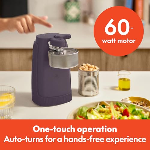 bella Electric Can Opener and Knife Sharpener, Removable Cutting Lever, Cord Storage, Stainless Steel Blade, Plum